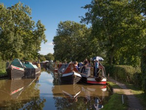 Boats gathered on the Coventry Canal